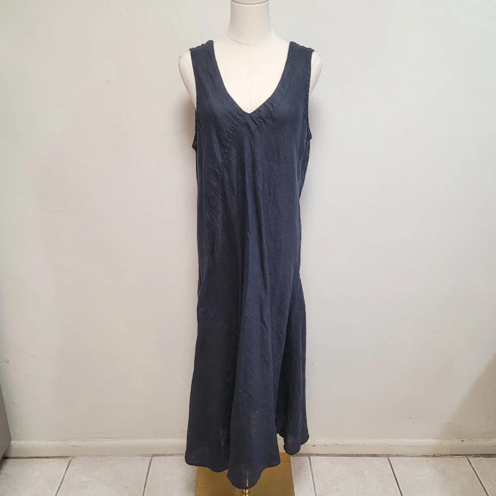 CP Shades Linen V-Neck Midi Dress Size Large